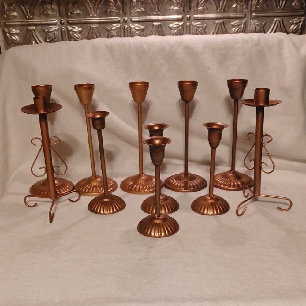 Elegant Bronze Color Metal Candle Holder Set 11 Candle Holders